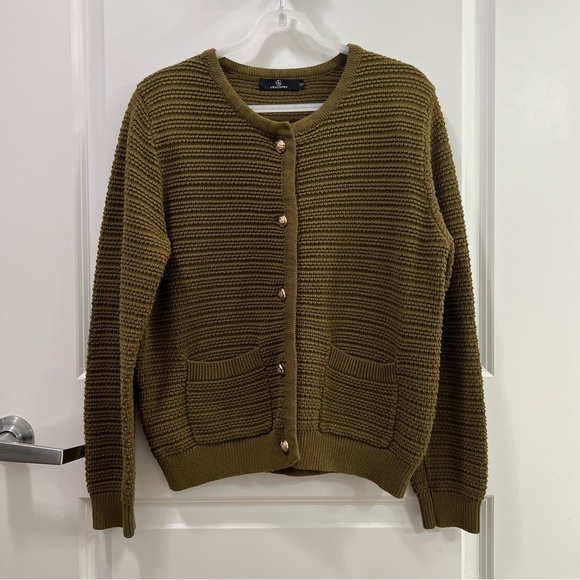 Lillusory Textured Olive Green Women's Sweater Cardigan Size S - Picture 1 of 5